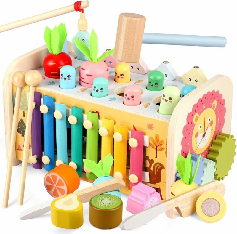 Hammering & Pounding Toys | 9 Giocattoli Montessori in 1 per Bambini di 1 Anno, Gioco di Picconatura in Legno, Gioco del Talpa per Bambini con Xilofono, Attività per Bambini da 1 a 3 Anni, Regalo di Compleanno per Bambina Bambino