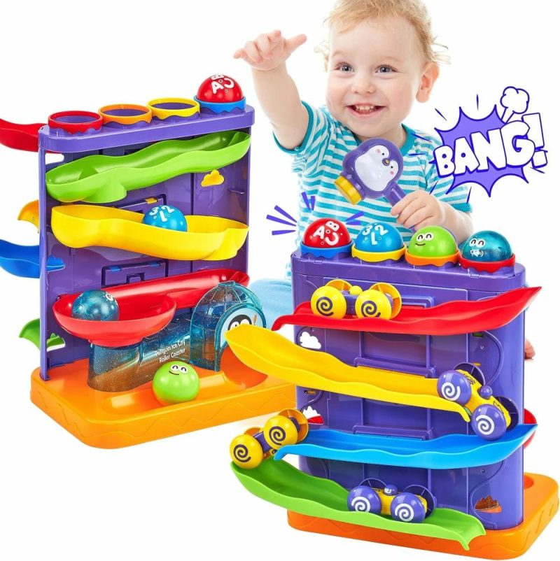 Hammering & Pounding Toys | Giocattoli per Bambino di 1 Anno Regalo di Compleanno 2 in 1 Palla da Pesi e Rampino per Auto Pista di Corsa, Giocattoli Didattici per Sviluppo Attivo e Precoce Montessori per Bambino di 1, 2, 3 Anni, Regalo di Compleanno per Bambino e Bambina