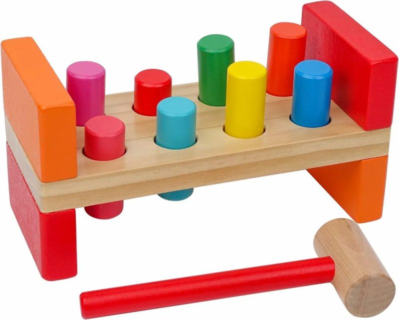 Hammering & Pounding Toys | Gioco di Mazzo di Legno per Bambini 1-3 anni – Tavolo da Picchiare Montessori con 8 Spigoli e Martello per la Coordinazione Mano-Occhio – Gioco di Bambino in Vapore