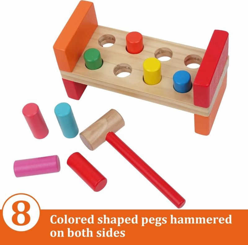 Hammering & Pounding Toys | Gioco di Mazzo di Legno per Bambini 1-3 anni – Tavolo da Picchiare Montessori con 8 Spigoli e Martello per la Coordinazione Mano-Occhio – Gioco di Bambino in Vapore