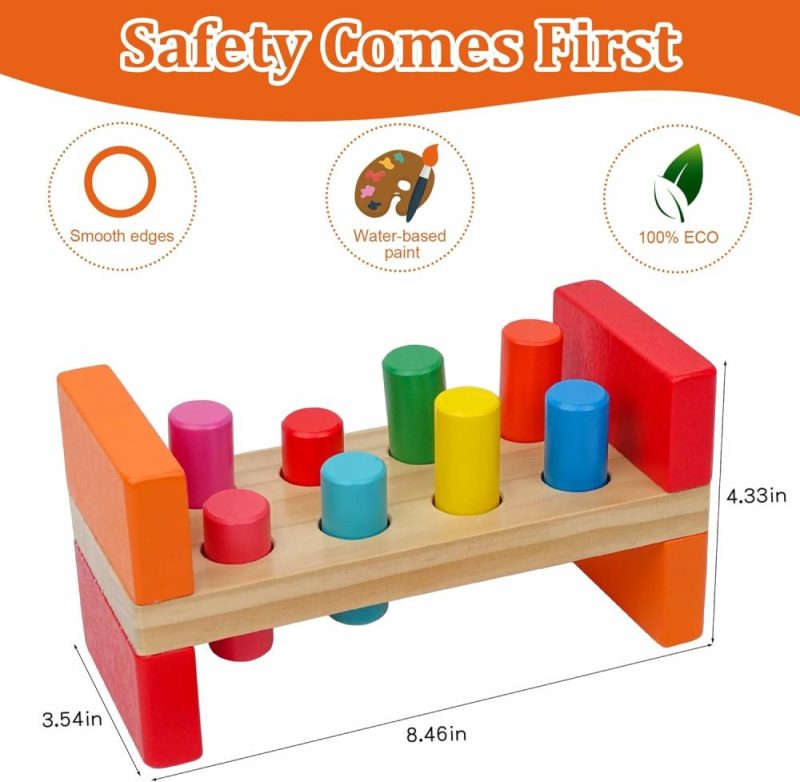 Hammering & Pounding Toys | Gioco di Mazzo di Legno per Bambini 1-3 anni – Tavolo da Picchiare Montessori con 8 Spigoli e Martello per la Coordinazione Mano-Occhio – Gioco di Bambino in Vapore