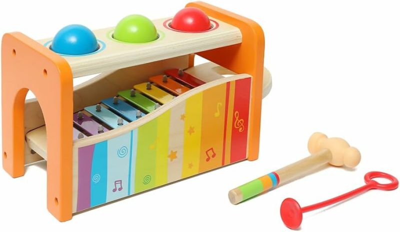 Hammering & Pounding Toys | Panchina a Punteggio con Xilofono a Scivolo – Giocattolo Musicale Resistente in Legno per Bambini Vinti da Premi, Giallo