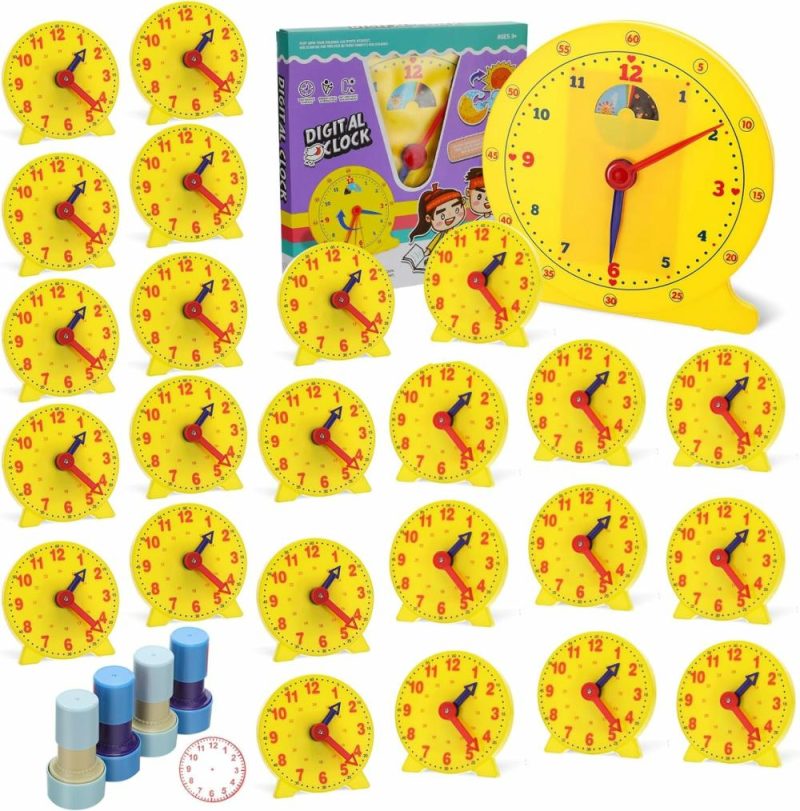 Insegnamento Orologi | 30 Pz Kit Orologio Classe Include 1 Orologio Studente Grande 25 Orologi Mini a Rotta 24 Ore Orologio Scuola per Apprendere a Leggere l’Ora 4 Marchi Orologio per Bambini Materiali Didattici Insegnanti Classroom