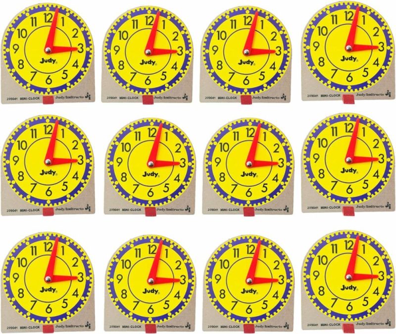 Insegnamento Orologi | Carson Dellosa Mini Judy Clock Set per l’orologio, 12 Mini Judy Clocks, 4″ x 4″, orologi didattici per spiegare l’orario per bambini, Scuola Materna, 1° Anno, 2° Anno, 3° Anno, materiali manipolativi per spiegare l’orario