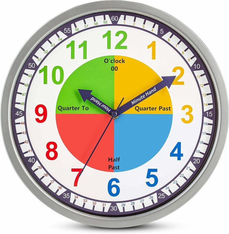 Insegnamento Orologi | Colorful Kids Wall Clock Teaching Time Telling Silent Non-Ticking Educational Learning Tool, Colored Numbers For Children, Teachers, Homeschool, And Parents, School Classroom, Playroom