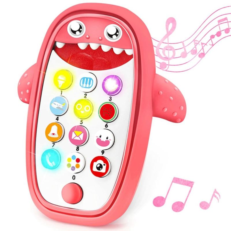 Oggetti musicali | Giocattolo di telefono Baby Shark con morsetto rimovibile, Luci e Musica, Volume Regolabile, Gioco e Apprendimento per Bambini, Falso Telefono per Neonati e Bambini, Regalo di Natale e Compleanno per Ragazze e Ragazzi 0-6 anni, 6-18 mesi (Rosso)