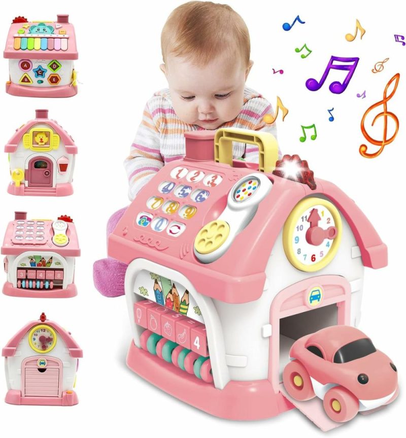 Oggetti musicali | Montessori Giocattoli per Bambina di 1+ Anni – Giocattoli per Bambini di 1-2 Anni 8-in-1 con Suono/Luci/Musica/Orologio/Telefonino/Carro, Casa di Studio Intelligente