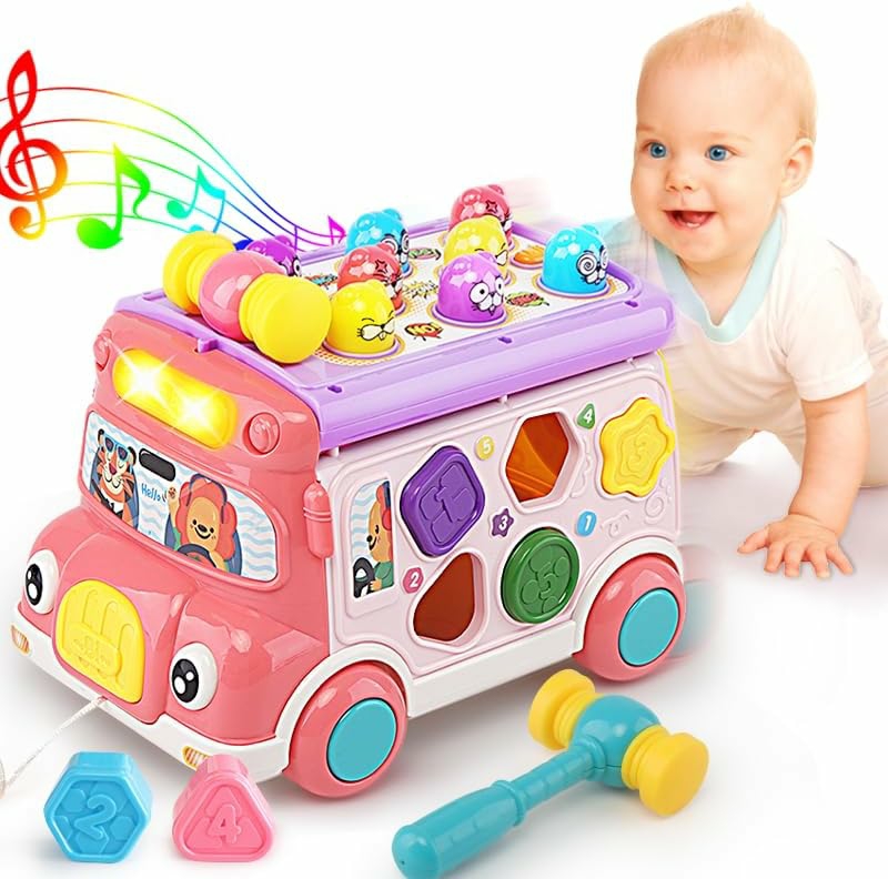 Oggetti musicali | Musica Attività Autobus Bambino Gioco  Educazione Neonatale Auto  Suono e Luce  Gioco Interattivo  Classificatore di Forme  Abbinamento di Animali  Regalo di Festività Compleanno per Bambino Ragazzo Ragazza 3 4 5 6 7 Anni (Rosa)