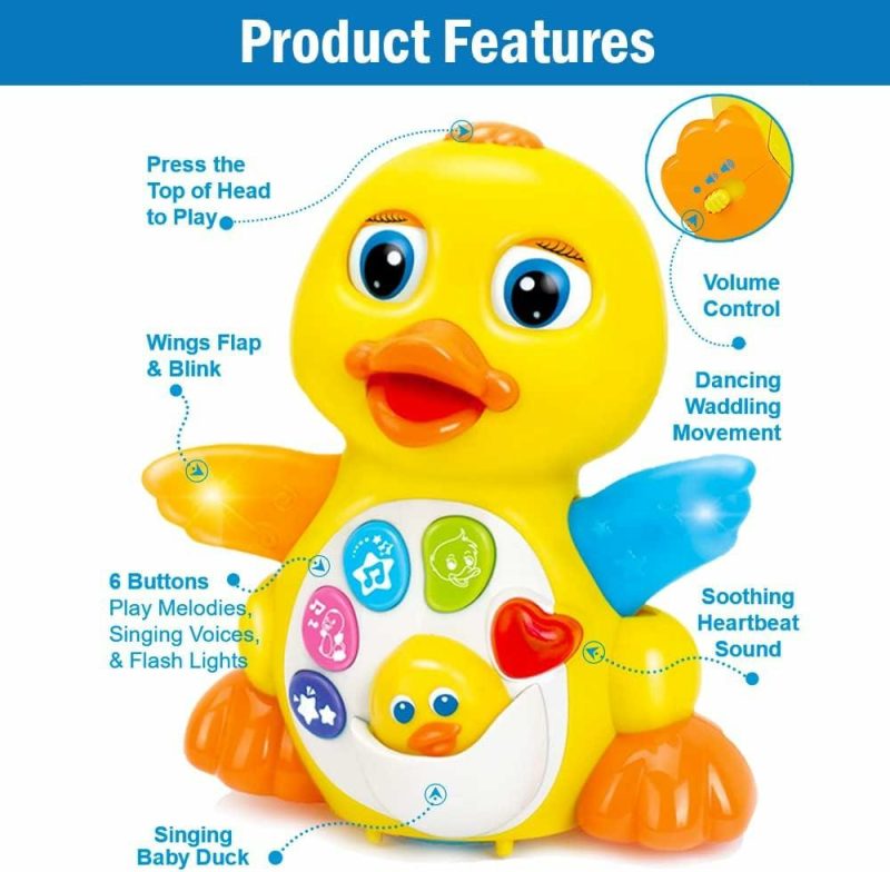 Oggetti musicali | Musical Dancing Duck Toy Walking Singing Yellow Ducky Moving Toys For Baby With Music & Led Lights For Toddlers Infant Learning Development