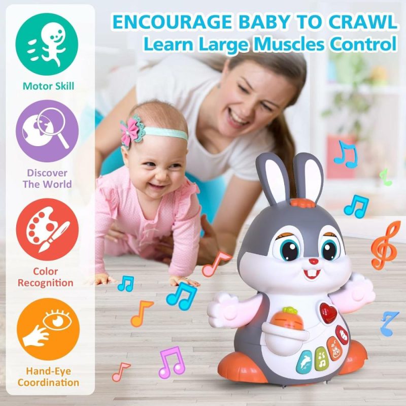 Oggetti musicali | Musical Rabbit Crawl Toys for Babies 6-12 Months, Dancing Music Light Baby Toys, Tummy Time Toy, Development Learning Toys for 6, 8, 9, 10, 12 Month Toddler, Birthday Gift for 1-2 Year Old Boy Girl