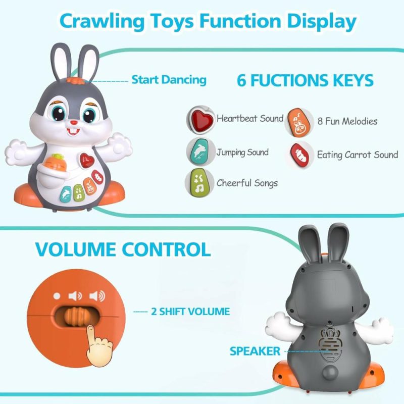 Oggetti musicali | Musical Rabbit Crawl Toys for Babies 6-12 Months, Dancing Music Light Baby Toys, Tummy Time Toy, Development Learning Toys for 6, 8, 9, 10, 12 Month Toddler, Birthday Gift for 1-2 Year Old Boy Girl