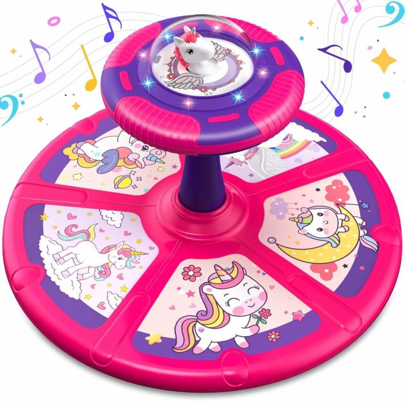 Pali a spirale | Unicorno Gioco Sedersi E Ruotare Per Bambine 1 2 3 Anni Regalo Di Compleanno Per Bambini 1-3 Con Led E Musica, Ruotamento a 360°