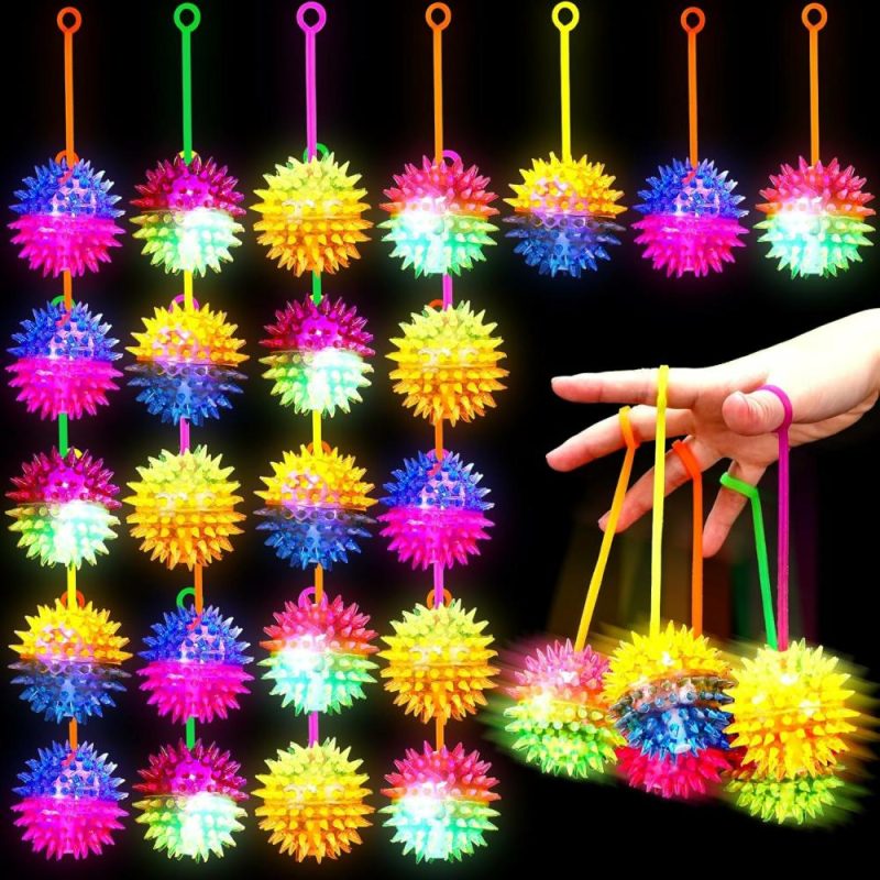 Palle | 24 Pz. 2.6 Pollici Palla Saltellante Luminosa a LED, Palla da Massaggio con Punti Sporgenti per Sensazione, Palline da Stress Sensory, Giochi di Luce per Festa di Carnevale, Premi in Bulk, Favor per Festa, Regali di Compleanno, Regali di Ritorno, Giorno della Fiera dell’Autismo (Palla da Massaggio)