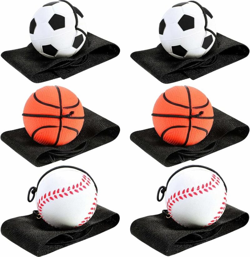 Palle | 6 Pezzi Pallina di Rientro per Polso Sportiva, Pallina di Rientro in Gomma con Cestino, Baseball e Calcio su una Stringa, Braccialetto Giocattolo con Pallina di Rientro per Bambini, Favor per Festa, Esercizio o Gioco