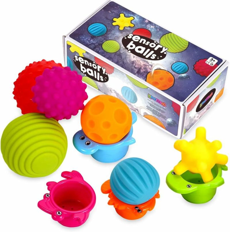 Palle | 6Pc Palle Sensory Per Bambino – Set di Palle Multitesto Per Bambini e Bambine – Giocattoli Tattili Sensibili da Squeezare con Tazza per Stacking – Giocattoli Montessori per Neonati e Bambini