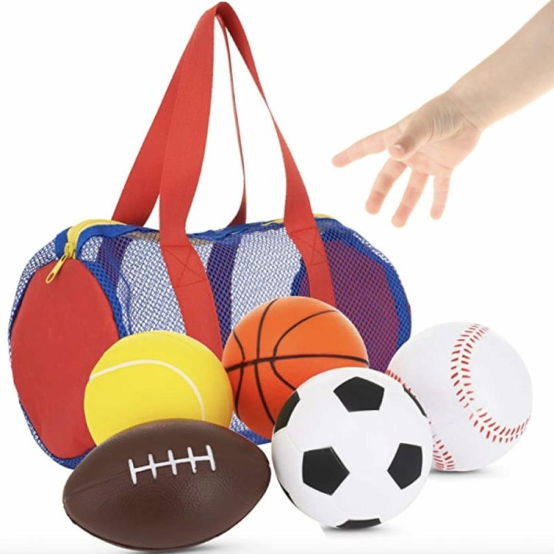 Palle | Giocattoli Sportivi In Schiuma Con Zainetto – Set Da 5 – Incluso Pallone Da Calcio, Pallone Da Basket, Pallone Da Football, Pallone Da Baseball E Pallone Da Tennis – Adatto Per Le Piccole Mani Dei Bambini – Palloni Per Bambini E Bambini In Età Prescolare 1-3