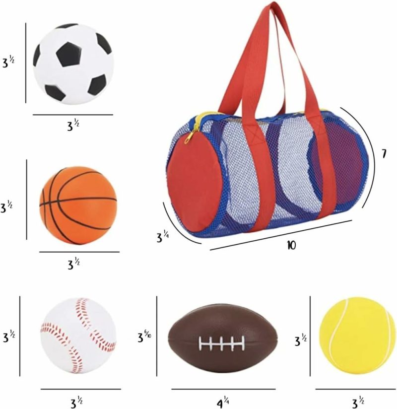 Palle | Giocattoli Sportivi In Schiuma Con Zainetto – Set Da 5 – Incluso Pallone Da Calcio, Pallone Da Basket, Pallone Da Football, Pallone Da Baseball E Pallone Da Tennis – Adatto Per Le Piccole Mani Dei Bambini – Palloni Per Bambini E Bambini In Età Prescolare 1-3