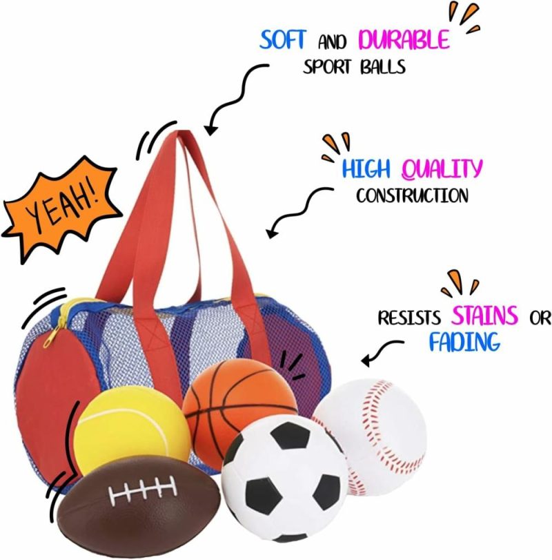 Palle | Giocattoli Sportivi In Schiuma Con Zainetto – Set Da 5 – Incluso Pallone Da Calcio, Pallone Da Basket, Pallone Da Football, Pallone Da Baseball E Pallone Da Tennis – Adatto Per Le Piccole Mani Dei Bambini – Palloni Per Bambini E Bambini In Età Prescolare 1-3