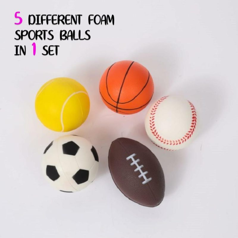 Palle | Giocattoli Sportivi In Schiuma Con Zainetto – Set Da 5 – Incluso Pallone Da Calcio, Pallone Da Basket, Pallone Da Football, Pallone Da Baseball E Pallone Da Tennis – Adatto Per Le Piccole Mani Dei Bambini – Palloni Per Bambini E Bambini In Età Prescolare 1-3