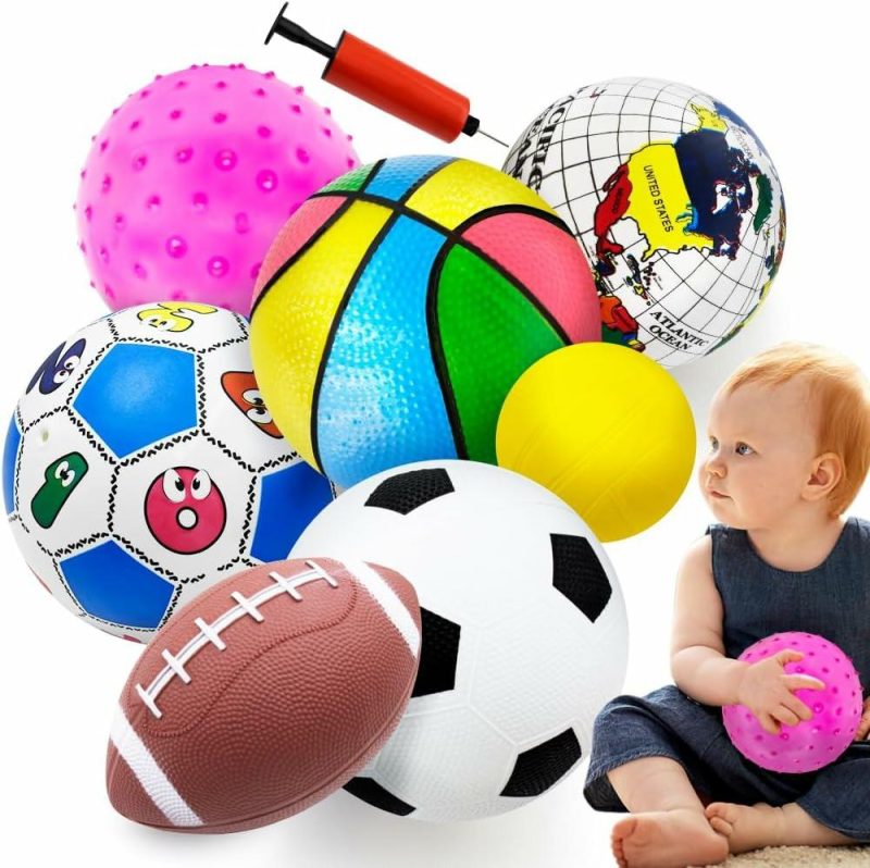 Palle | Palle Giocattoli Bambini 1-3  Giocattoli Esterni Bambini  Set Da 7 Palle Sportive Per Bambini Uomini Donne Interni Esterni  Pallone Di Calcio Pallacanestro Pallavolo Pallone A Rugby Con Zaino