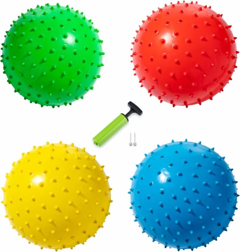 Palle | Palle morbide per bambini – Set da quattro palle scanalate da 8,5 pollici più pompa e 2 spilli. Palla sensoriale gonfiabile robusta con punte per bambini, bimbi e animali domestici – Palla elastica morbida.