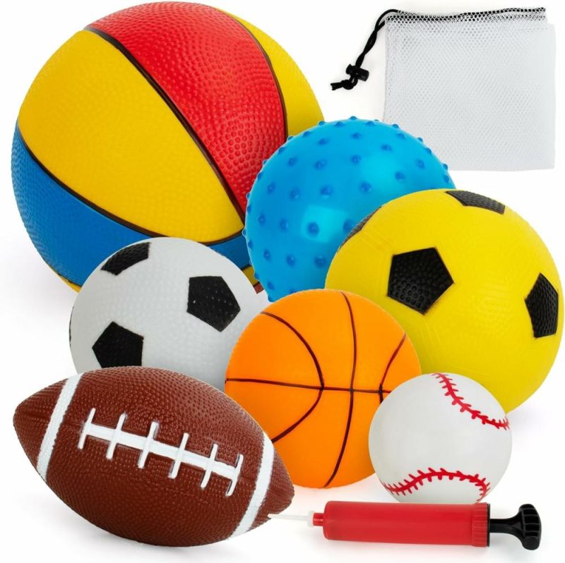 Palle | Palle per Bambini 1-3, Giochi Sportivi per Bambini, Set di 7 Palle Soft Foam per Bambini Sportivi – Pallone da Calcio, Pallone da Basket, Pallone da Baseball, Pallone da Rugby, Pallone Saltellante, Giochi da Parco, Giochi per Interni ed Esterni, Regali, con Offerta di Bump/Bag…