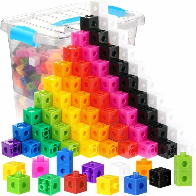 Pezzi Attivi | 200 Cubi Matematici con Contenitore di Archiviazione Blocchi Contatori Cubi Connessi Cubi di Manipolazione Gioco Educativo per Bambini Età 4-8 Scuola Materna Attività Stem Asilo Nido (Blu)