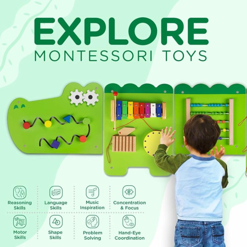 Pezzi Attivi | Crocodile Montessori Busy Board, Sensory Board, Giocattoli Educativi, Cubo Attività, Giocattoli da Muro, Mobili per Asilo, Mobili per Sala Gioco, Giocattoli Interattivi, Giocattoli di Legno, Giocattoli Didattici, Bambini e Bambine 6 M+