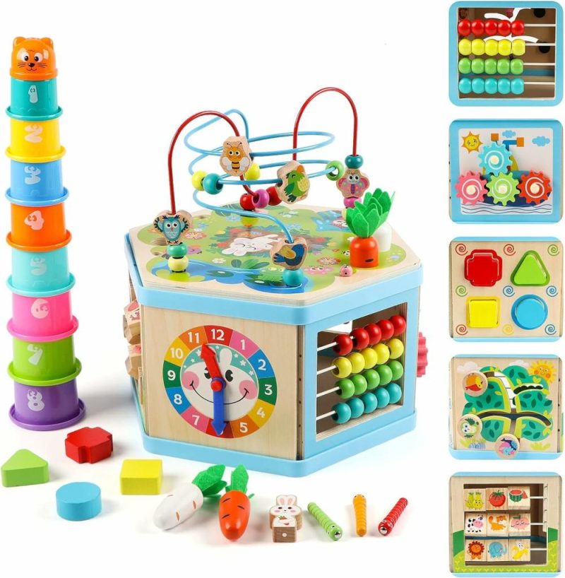 Pezzi Attivi | Cubo Attività in Legno per Bambini di 1 Anno Educational Learning Bead Maze per Bambini di 1-3 Anni Giocattoli Montessori di Sviluppo per 12-36 Mesi Regalo per Bambini Maschi e Femmine