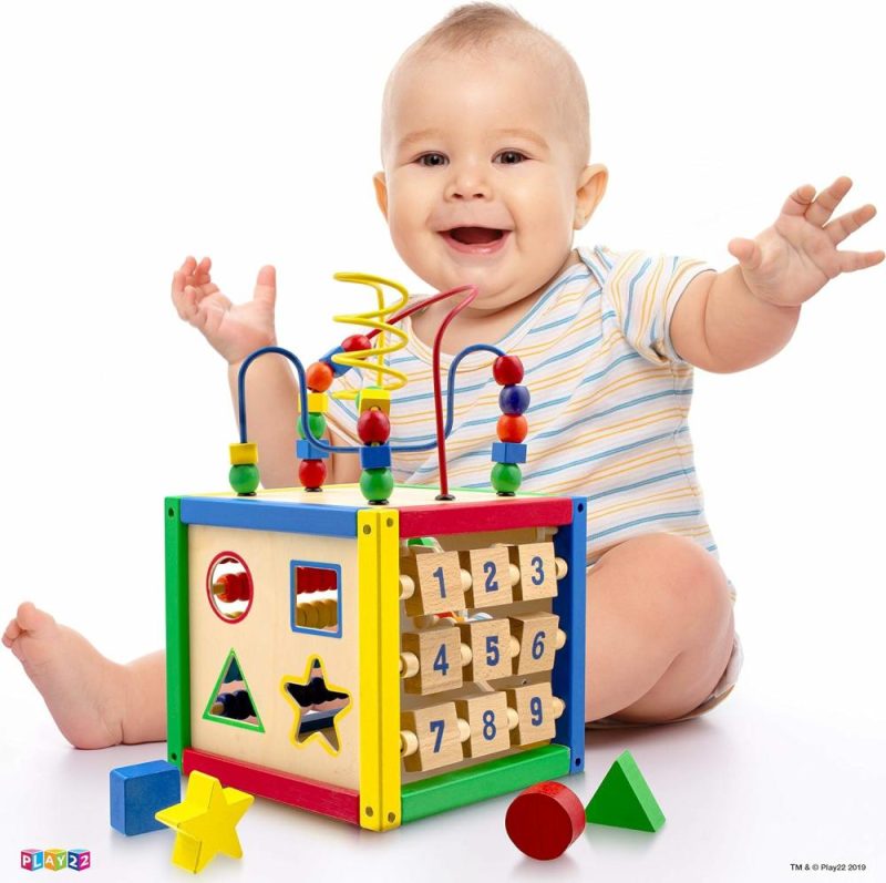 Pezzi Attivi | Cubo Attività Legno per Bambino – 6 In-1 Cubo Gioco Attività Bambino con Labirinto di Perle  Classificatore di Forme  Bead Abacus  Conteggio Numeri  Forme Scorrevoli  Labirinto di Perle Rimovibile  8Pcs Coppe da Stacking