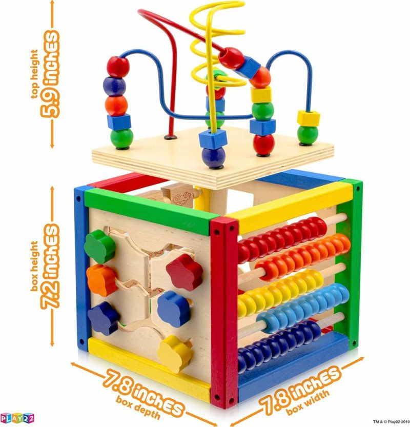 Pezzi Attivi | Cubo Attività Legno per Bambino – 6 In-1 Cubo Gioco Attività Bambino con Labirinto di Perle  Classificatore di Forme  Bead Abacus  Conteggio Numeri  Forme Scorrevoli  Labirinto di Perle Rimovibile  8Pcs Coppe da Stacking