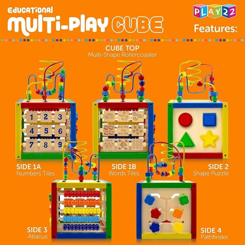 Pezzi Attivi | Cubo Attività Legno per Bambino – 6 In-1 Cubo Gioco Attività Bambino con Labirinto di Perle  Classificatore di Forme  Bead Abacus  Conteggio Numeri  Forme Scorrevoli  Labirinto di Perle Rimovibile  8Pcs Coppe da Stacking