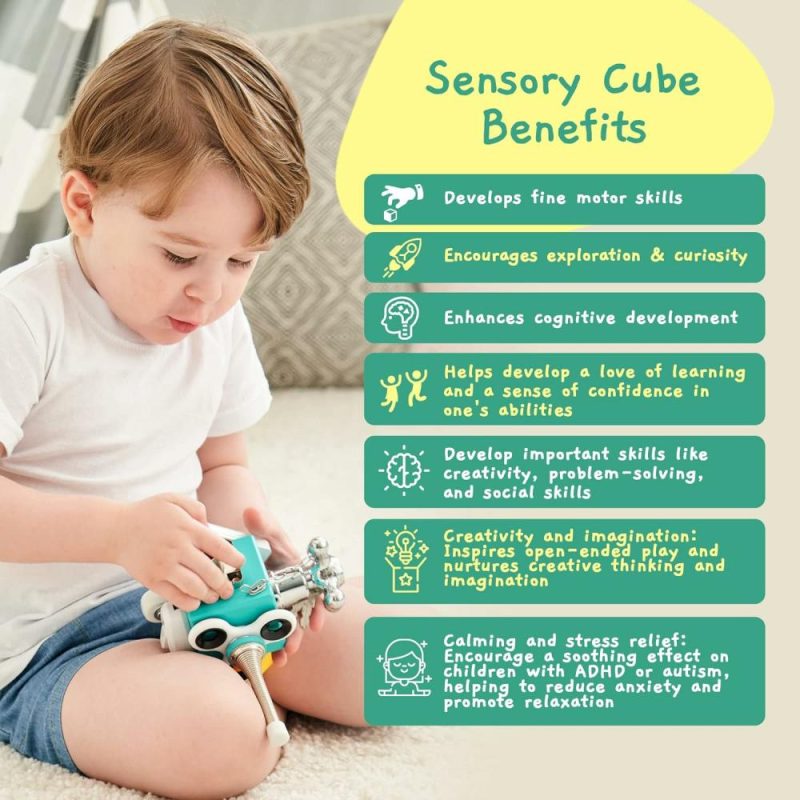 Pezzi Attivi | Gioco Cubo Sensory per Bambini: Cubo Montessori Fidget a Mano Artigianale – Cubo Attività in Legno per Viaggi, Bambini con Autismo e Adhd 1 2 3