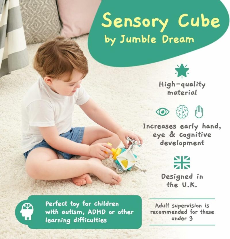 Pezzi Attivi | Gioco Cubo Sensory per Bambini: Cubo Montessori Fidget a Mano Artigianale – Cubo Attività in Legno per Viaggi, Bambini con Autismo e Adhd 1 2 3