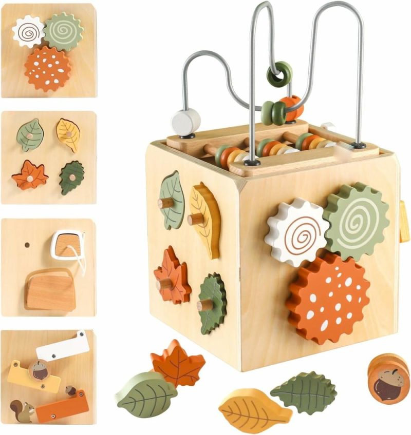 Pezzi Attivi | Gioco educativo in legno a forma di cubo Montessori, 6 in 1, per bambini di 1 anno, giocattoli di sviluppo infantile, classificatore di forme sensoriale, giocattoli educativi per l’infanzia, regalo di primo compleanno per bambini maschi e femmine