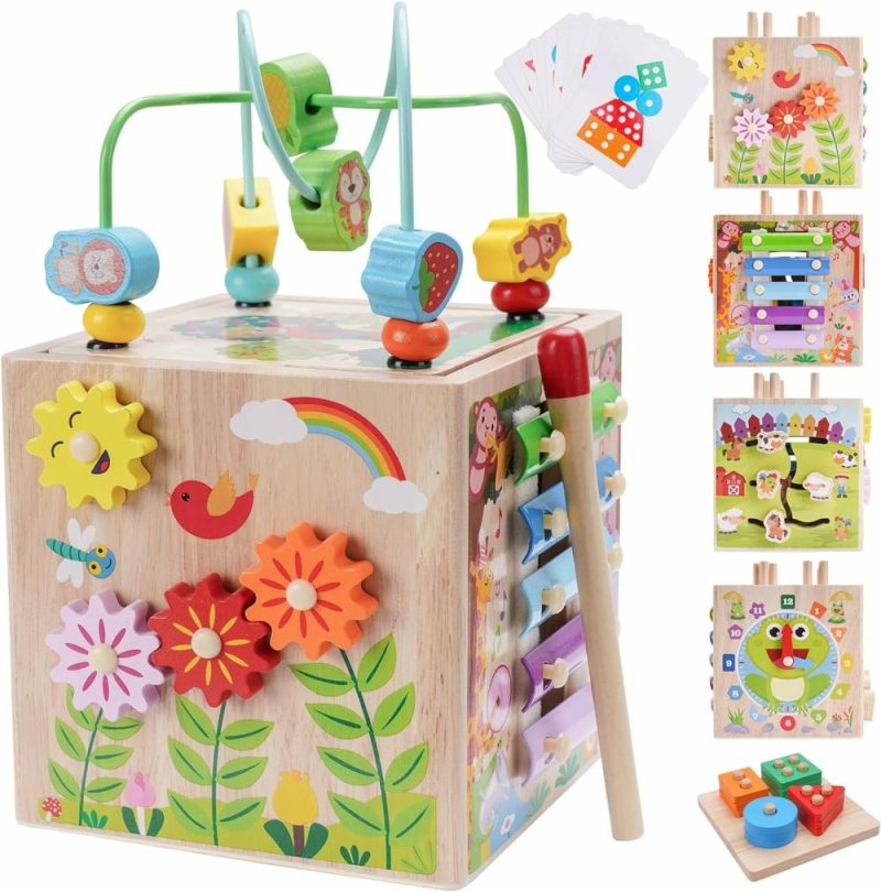 Pezzi Attivi | Puzzle in legno | Giocattoli Montessori per Bambini di 1 2 3 Anni | Regalo di Primo Aniversario per Bambini di 1 Anno | Giocattoli Educativi per Bambini di 12+ Mesi (Uomini e Donne) | Gioco di Ordinamento e Stacking in Omaggio (Rosa)