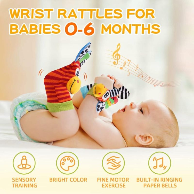 Rattle & Anelli Morbidi | Baby Braccialetti Sonori Calze Set  Calze Sonori per Neonati e Sonagli per Mani Neonato, Accessori Sensibili per Neonati 0-6 Mesi, Regali per Bambini 6-12 Mesi (Classici)