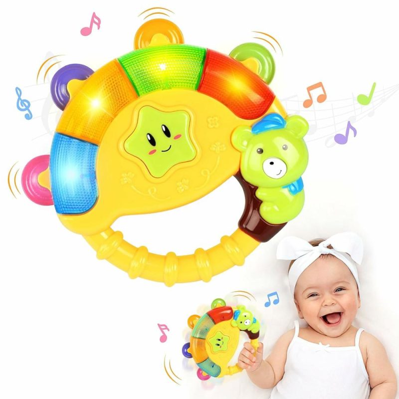 Rattle & Anelli Morbidi | Baby Tambourine Gioco Musicale e Luci, Sonaglio per Bambini, Strumenti Musicali, Gioco Illuminato, Portatile, Senza Bpa, Età 6-12 Mesi