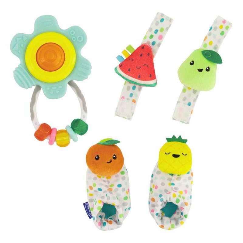 Rattle & Anelli Morbidi | Baby’s 1St Rattle Bundle Gift Set – Sonagli a Mano – Sonagli a Piedi – Sonagli Rotanti per Masticare – Set a 3 Pezzi Multicolore Tema Frutta – Offerta per Bambini 0M+