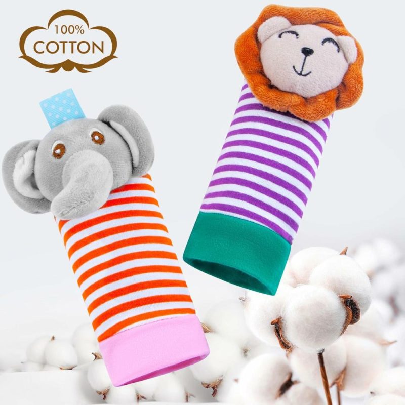 Rattle & Anelli Morbidi | Cuscino sonoro di cotone, calze e cinturino per il polso – Giocattoli per Bambini 0-3-6-9-12 Mesi – Regali per Bambini Maschi e Femmine – Giocattoli per Sviluppare i Sensi dei Bambini