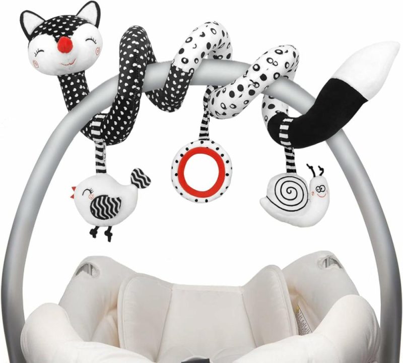 Rattle & Anelli Morbidi | Euyecety Baby Spiral Plush Toys – Gioco per passeggina in nero e bianco, gioco elastico e a spirale, giochi per seggiolino auto, giocattoli appendibili per culla mobile, giocattolo sensoriale per neonati, miglior regalo per bambini di 0, 3, 6, 9, 12 mesi – Baby-Fox