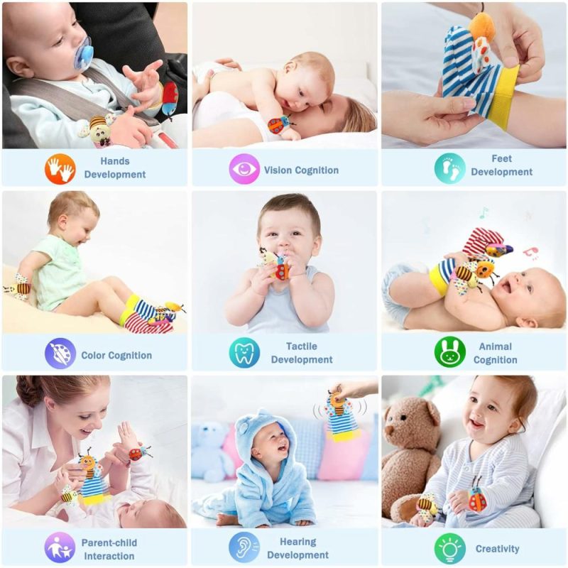 Rattle & Anelli Morbidi | Giocattoli Sonagli per Bambini 0-12 Mesi, Giocattoli per Bambina Bambino 3-6 Mesi, Giocattoli Mani e Piedi per Neonati 0-9 Mesi, Set di Regali per Battesimo con Sonagli a Manica Calze