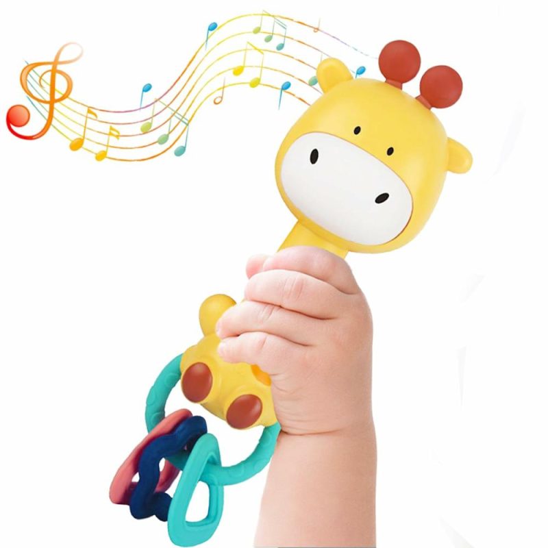 Rattle & Anelli Morbidi | Gioco musicale per neonati, sonaglio per dentizione, giocattolo sensoriale per bambini 6-12-18 mesi, regali per bambini maschi e femmine (Giraffa)