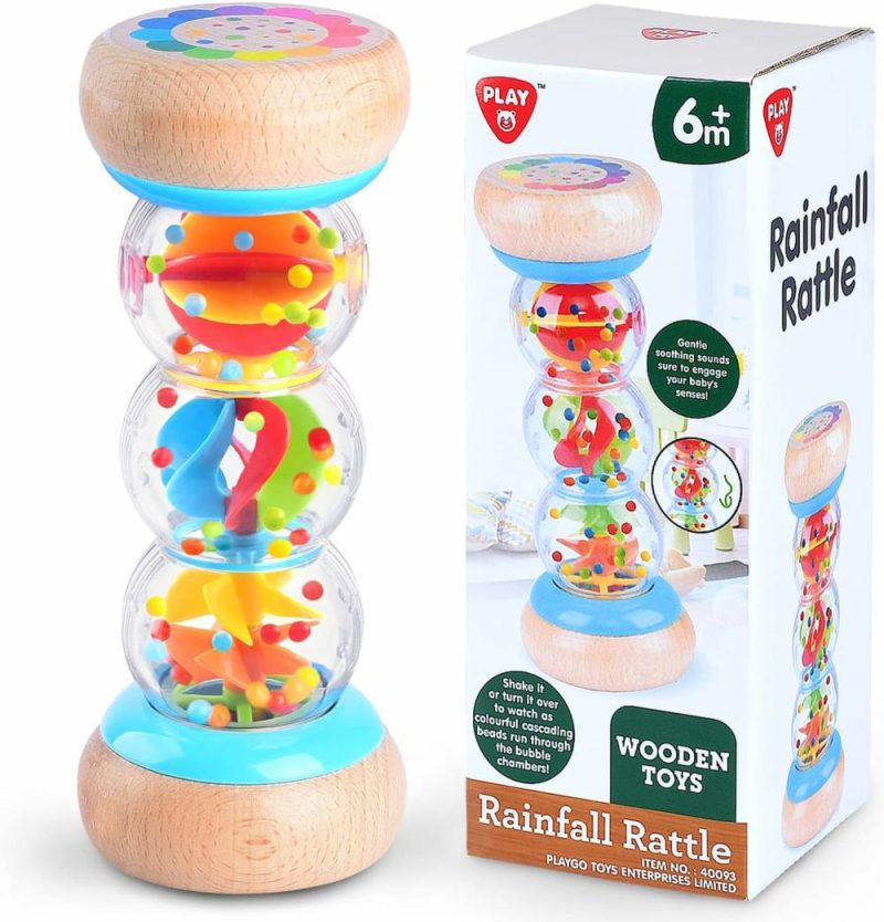 Rattle & Anelli Morbidi | Rainmaker – 7 pollici Stick di Legno per Bambini Montessori 6-12 Mesi, Giocattolo di Tamburello per Neonati, Giocattolo di Sviluppo Sensoriale, Strumento Musicale di Gocce di Pioggia, Giocattolo Musicale per Bambini di 1 Anno e Bambini in Età Prescolare