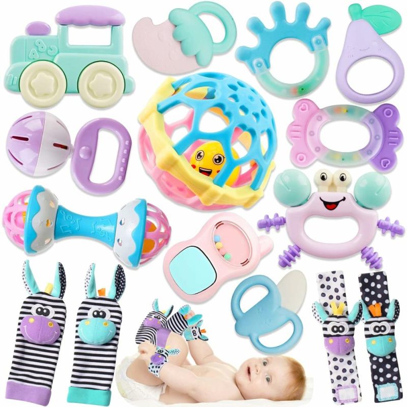 Rattle & Anelli Morbidi | Sonagli per Bambini 0-6 Mesi: Sonagli per Bambini 0-6 Mesi Giocattoli Sonagli 0-3-6-12 Mesi Sonagli per Neonati per Bambini 0-6 Mesi Distensione – Set di Sonagli per Neonati Bambino Bambina Guanti Manica