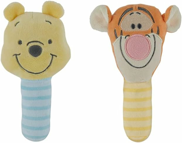 Rattle & Anelli Morbidi | Winnie The Pooh E Tigger Set di Plush Lovie con Sonaglio, Confezione da 2 – Morbido e Amoebico Tessuto, Sonaglio Integrato per la Stimolazione Sensoriale, Colori Vivaci e Dettagli Intricati