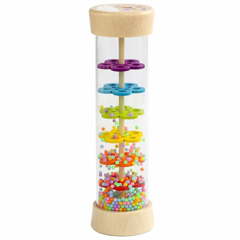 Rattle & Anelli Morbidi | Wodi Stick da Pioggia in Legno, Gioco Montessori per Bambini 6-12 Mesi, Gioco Sonoro per Svezzamento Sensibile, Strumento Musicale per Bambini di 1 Anno e Bambini Piccoli