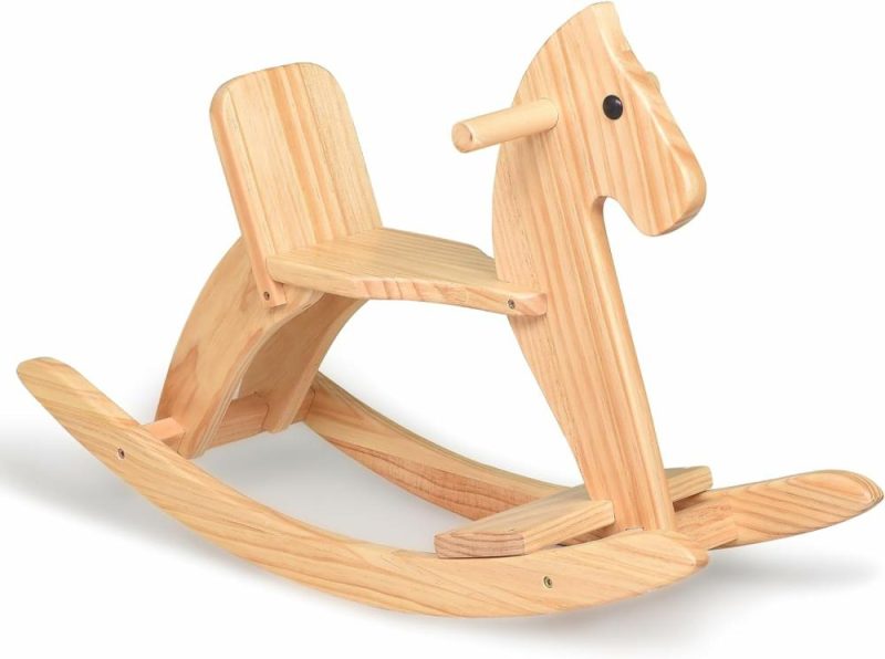 Rocking Horses & Animals | Cavallo a Dondolo in Legno Gioco su Due Piedi per Bambini Design Classico Cavallo a Dondolo con Pedale e Schienale Sicuro Manufatto Prezioso (Classico  Naturale)