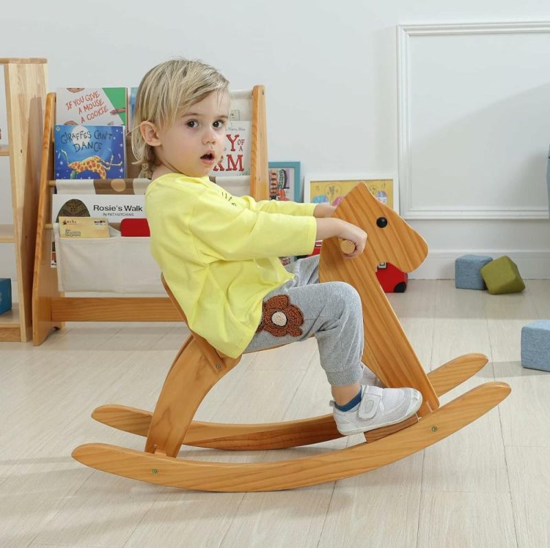 Rocking Horses & Animals | Cavallo a Dondolo in Legno Gioco su Due Piedi per Bambini Design Classico Cavallo a Dondolo con Pedale e Schienale Sicuro Manufatto Prezioso (Classico  Naturale)