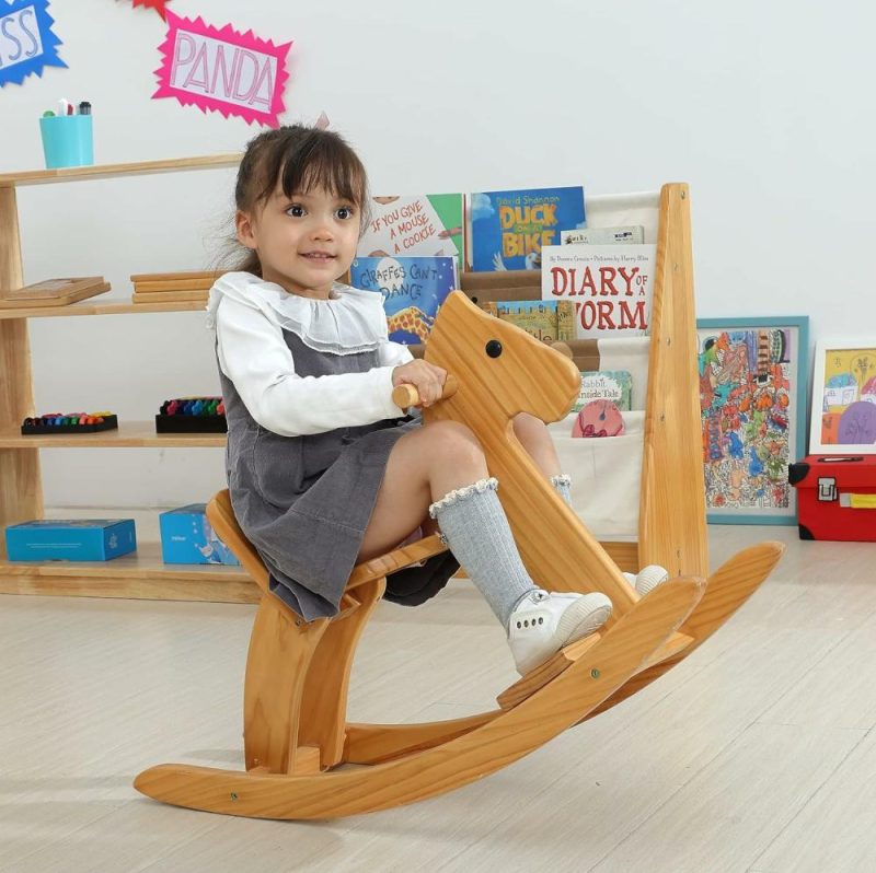 Rocking Horses & Animals | Cavallo a Dondolo in Legno Gioco su Due Piedi per Bambini Design Classico Cavallo a Dondolo con Pedale e Schienale Sicuro Manufatto Prezioso (Classico  Naturale)